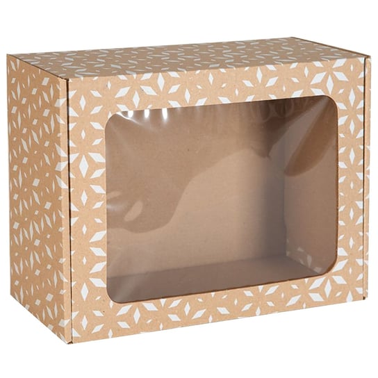 Prostokątne pudełko fasonowe z okienkiem, pudełko prezentowe z białym nadrukiem geometrycznym 25x20x10 cm x1 sarcia.eu