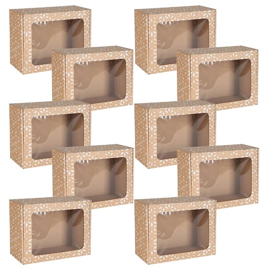 Prostokątne pudełko fasonowe z okienkiem, pudełko prezentowe z białym nadrukiem geometrycznym 25x20x10 cm x10 sarcia.eu
