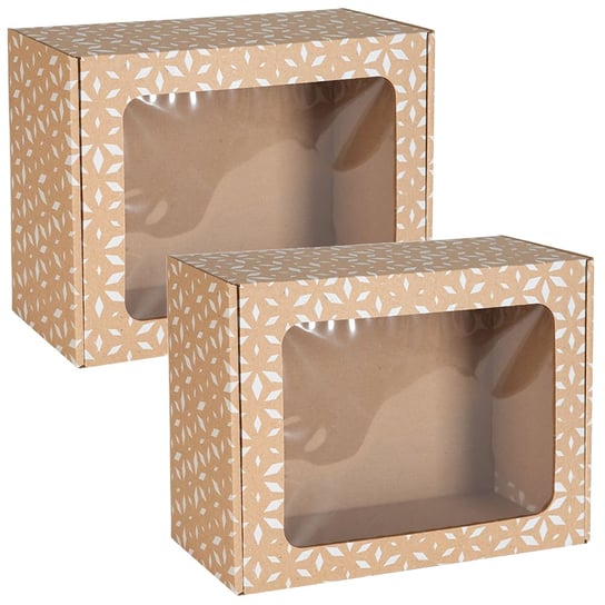 Prostokątne pudełko fasonowe z okienkiem, pudełko prezentowe z białym nadrukiem geometrycznym 25x20x10 cm x2 sarcia.eu
