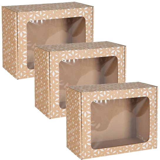 Prostokątne pudełko fasonowe z okienkiem, pudełko prezentowe z białym nadrukiem geometrycznym 25x20x10 cm x3 sarcia.eu