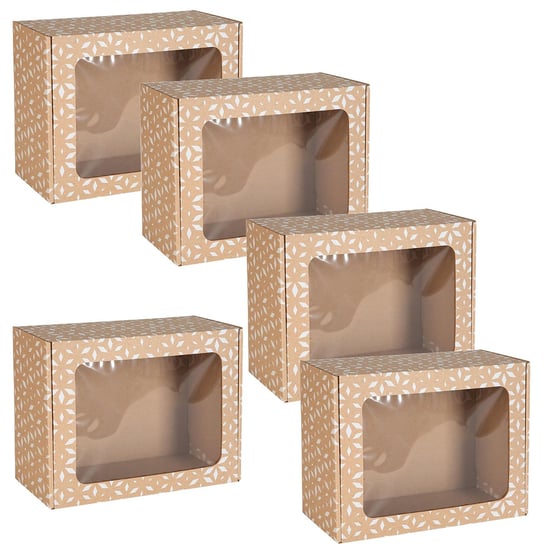 Prostokątne pudełko fasonowe z okienkiem, pudełko prezentowe z białym nadrukiem geometrycznym 25x20x10 cm x5 sarcia.eu
