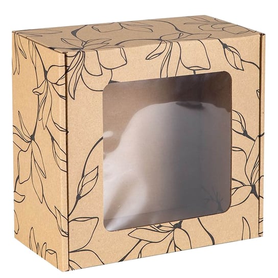 Prostokątne pudełko fasonowe z okienkiem, pudełko prezentowe z z czarnym nadrukiem kwiaty 20x20x10 cm x1 sarcia.eu