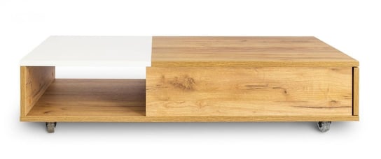 Prostokątny stolik kawowy z szufladą ELIOR Carmen 7X, biało-brązowy, 26,5x60x110 cm Elior