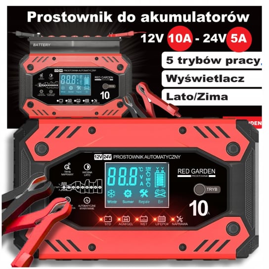 PROSTOWNIK DO AKUMULATORA DO SAMOCHODU POJAZDÓW MOCNY ŁADOWARKA 12V 24V RED GARDEN