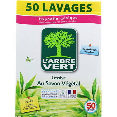 Proszek do prania z dodatkiem mydła roślinnego L'ARBRE VERT, 50 prań, 2,5 kg Larbre Vert