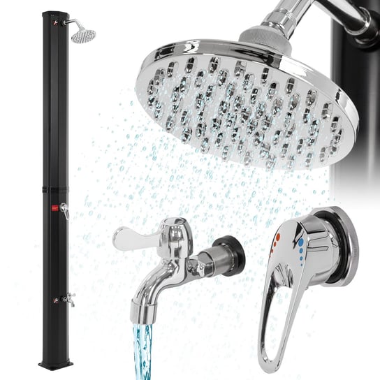 Prysznic solarny 35L z prysznicem nożnym i deszczownicą czarny chromowany PVC ECD Germany