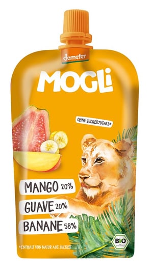 PRZECIER OWOCOWY BANAN - GUAWA - MANGO BEZ DODATKU CUKRÓW DEMETER BIO 120 g - MOGLI Mogli