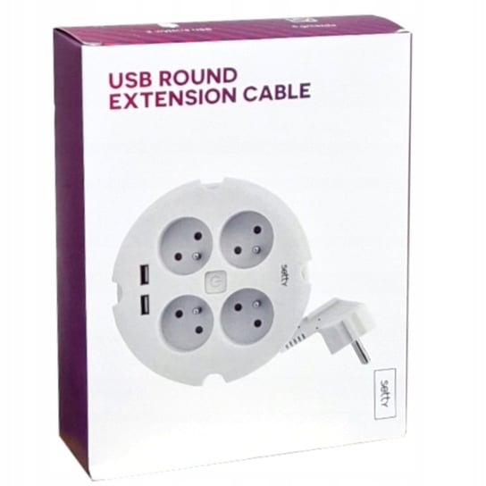 Przedłużacz bębnowy 16A zwijany kabel 1,5m 4 gniazda ładowarka 2x USB 2 ...