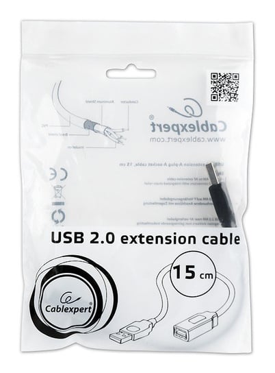 Przedłużacz kabla USB 2.0 0.15m czarny Gembird