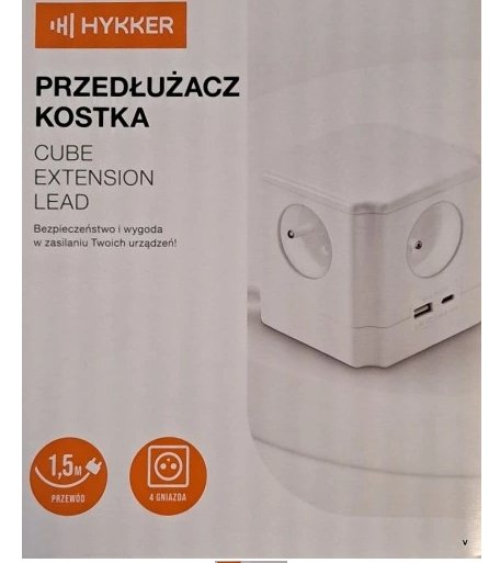 Przedłużacz kostka CUBE 1,5 metra 4 gniazda USB-A USB-C biały Hykker Hykker