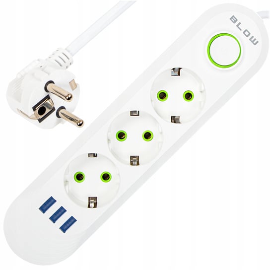PRZEDŁUŻACZ LISTWA ZASILAJĄCA WŁĄCZNIK 3x USB 3 GNIAZDA 2m Blow