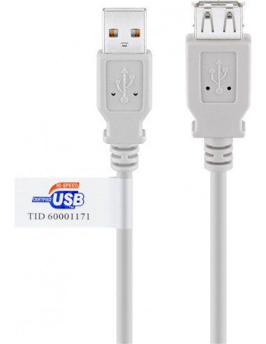 Przedłużacz USB 2.0 Hi-Speed z certyfikatem USB, Szary - Długość kabla 1.8 m Inna marka