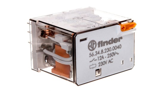 Przekaźnik 4P 12A 230V AC przycisk testujący, mechaniczny wskaźnik zadziałania 56.34.8.230.0040 FINDER
