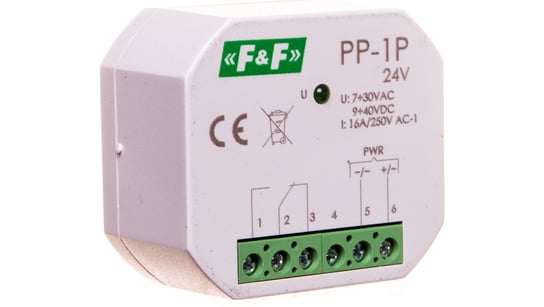 Przekaźnik elektromagnetyczny 1P 16A 7-30V AC/9-40V DC PP-1P-24V F&F