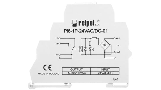 Przekaźnik interfejsowy 1P 12A 24V AC/DC AgSnO2 PI6-1P-24VAC/DC-01 858555 RELPOL