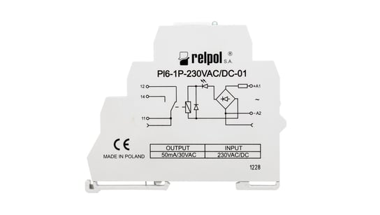 Przekaźnik interfejsowy 1P 6A 230V AC/DC AgSnO2 PI6-1P-230VAC/DC-01 858560 RELPOL