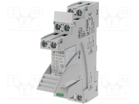 Przekaźnik interfejsowy PI84-012DC-M41G-MS-2012, styki: 2P, zasilanie:12VDC, prąd obciążeniowy: 8A, szerokość: 15,5mm z gniazdem GZT80 RELPOL