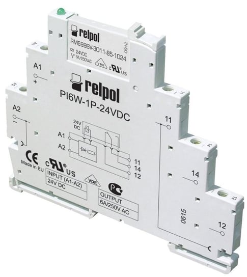 Przekaźnik interfejsowy PIR6W-1P-230VAC/DC (SZARE) (CE) wyjście:1P, zasilanie: 230VAC/DC, prąd obciążeniowy: 6A, szerokość: 6,2mm RELPOL