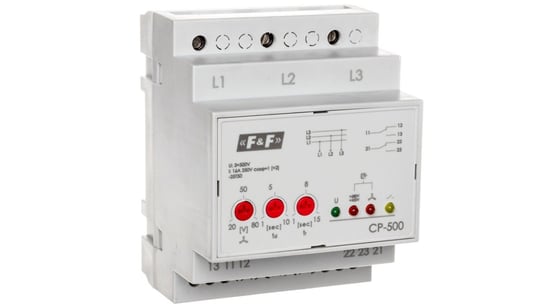 Przekaźnik kontroli napięcia 3-fazowy 2P 2x8A 3x500V 150-210V AC (bez N) CP-500 F&F