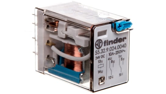 Przekaźnik miniaturowy 2P 10A 24V DC przycisk testujący mechaniczny wskaźnik zadziałania 55.32.9.024.0040 FINDER