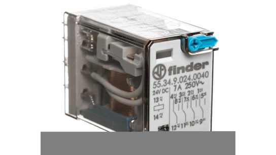 Przekaźnik miniaturowy 4P 7A 24V DC przycisk testujący mechaniczny wskaźnik zadziałania AgNi 55.34.9.024.0040 FINDER