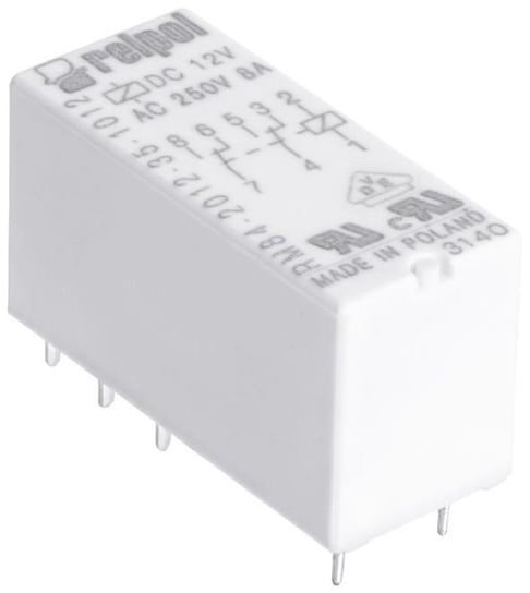 Przekaźnik miniaturowy RM84-2012-35-1012 elektromagnetyczny, styki: 2P, cewka: 12VDC, prąd obciążeniowy: 8A, raster 5mm RELPOL