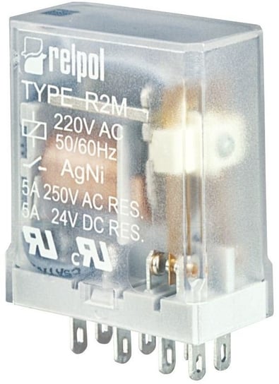 Przekaźnik przemysłowy R2M-2012-23-1012 styki: 2P, cewka: 12VDC, prąd obciążeniowy: 5A, szerokość: 14mm RELPOL