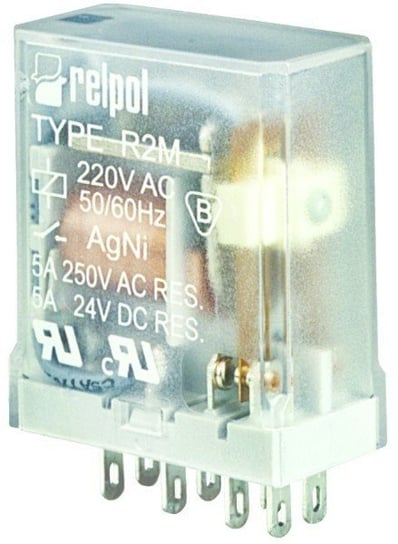 Przekaźnik przemysłowy R2M-2012-23-5230 styki: 2P, cewka: 230VAC, prąd obciążeniowy: 5A, szerokość: 14mm RELPOL