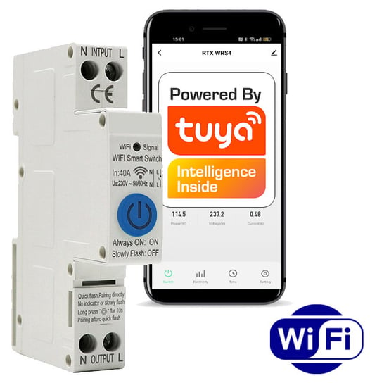 Przekaźnik Sterownik Tuya 40A Din Wifi Pomiar Ener RTX
