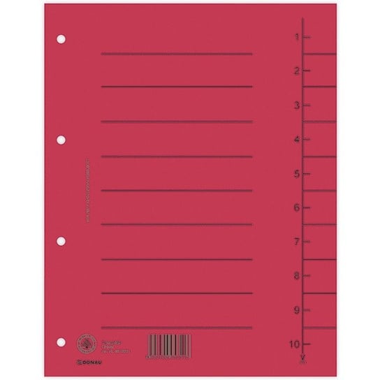 Przekładka DONAU, karton, A4, 235x300mm, 1-10, 1 karta, czerwona,100szt Donau