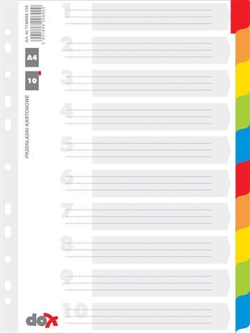 Przekładki A4 Kartonowe z Laminowanymi Indeksami Dox Kolor 10 Kartek Office Products