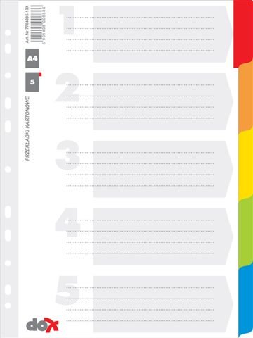 Przekladki A4 Kartonowe z Laminowanymi Indeksami Dox Kolor 5 Kartek Office Products