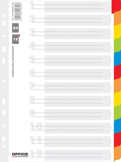Przekładki Kartonowe A4 Index Laminowany 12 Kolorów OfficeProducts