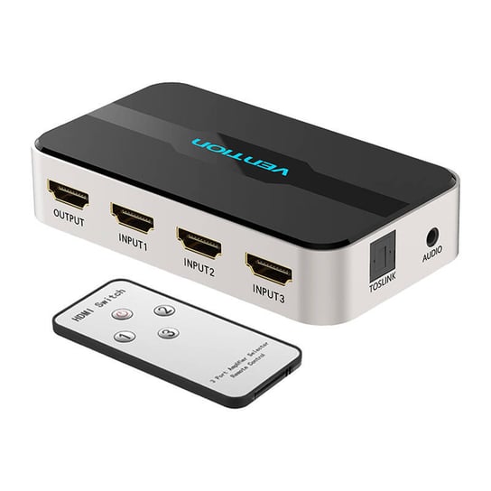 Przełącznik switcher 3 in 1 out HDMI Vention AFJH0 4K z separacją audio, szary Vention