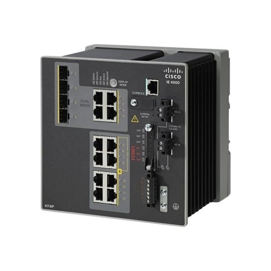 Przełącznik zarządzalny Cisco Industrial Ethernet serii 4000 4 x 10-100 + 4 x 10-100 (PoE+) + 4 x Combo Gigabit SFP Montaż na szynie… Cisco