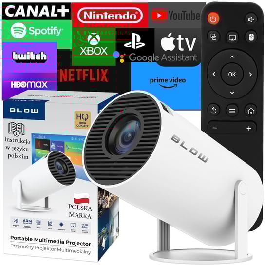 PRZENOŚNY PROJEKTOR OBROTOWY RZUTNIK GŁOŚNIK ANDROID SMART TV WIFI FULL HD Blow