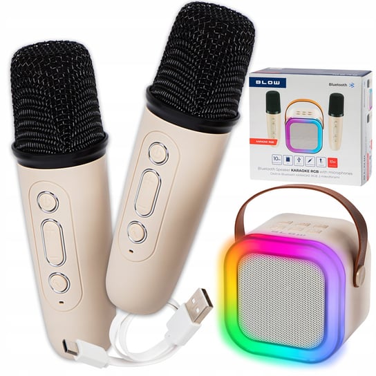 PRZENOŚNY ZESTAW KARAOKE RGB 2 MIKROFONY GŁOŚNIK BLUETOOTH USB SD MINI JACK Blow