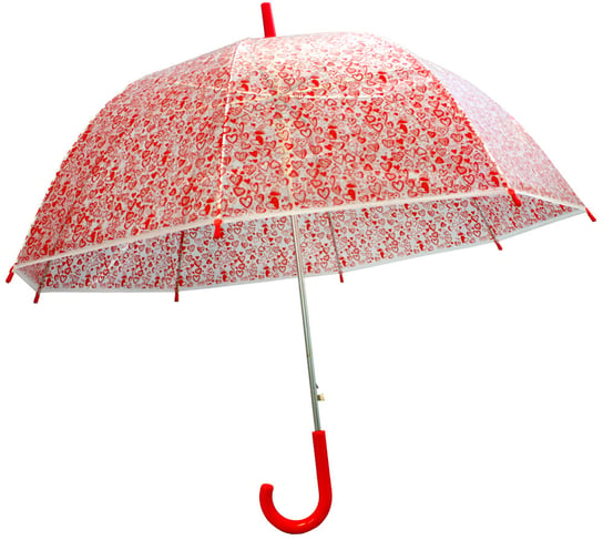 Przezroczysta, Głęboka, Automatyczna Parasolka Perletti W Czerwone Serduszka Perletti