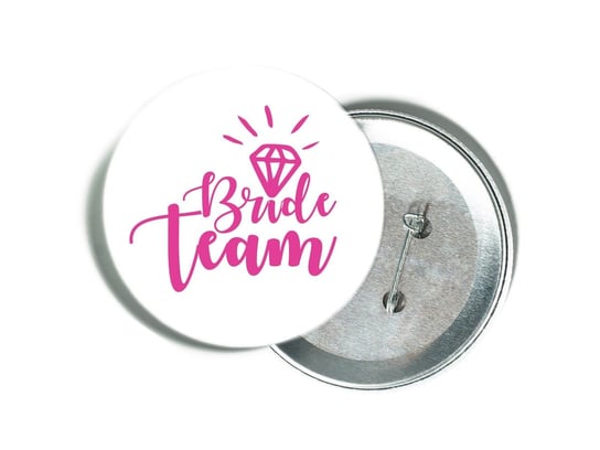 Przypinka Biała Z Różowym Napisem Bride Team I Diamentem Congee.pl