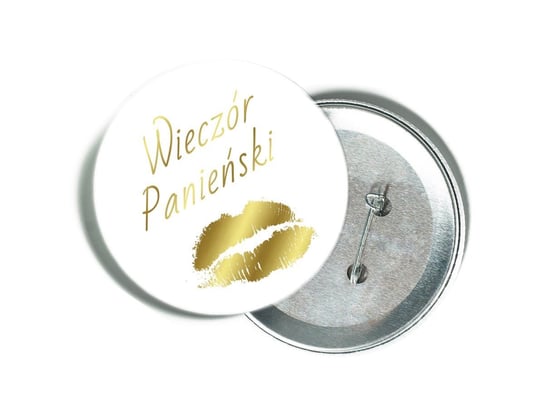 Przypinka Biała Ze Złotym Napisem I Ustami Na Wieczór Panieński Congee.pl