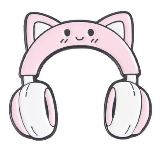 Przypinka Metal Różowe Kocie Słuchawki Cat Pin Inna marka