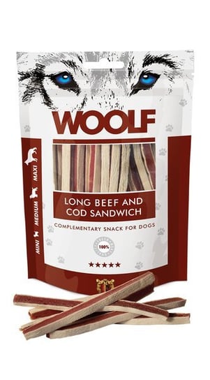 Przysmak dla psa WOOLF Long Beef and Cod Sandwich, 100 g WOOLF