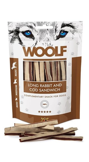 Przysmak dla psa WOOLF Long Soft Rabbit and Cod Sandwich, 100 g WOOLF