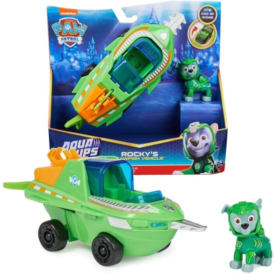 Psi Patrol Aqua Pups zestaw pojazd ryba piła z figurką Rocky Spin Master