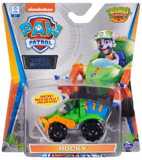Psi Patrol, metalowy pojazd z figurką Rocky Dino Rescue Spin Master