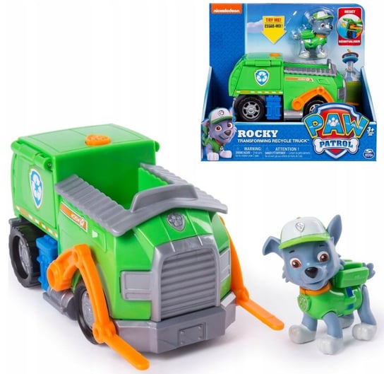 Psi Patrol, pojazd transformujący śmieciarka z figurką Rocky Spin Master