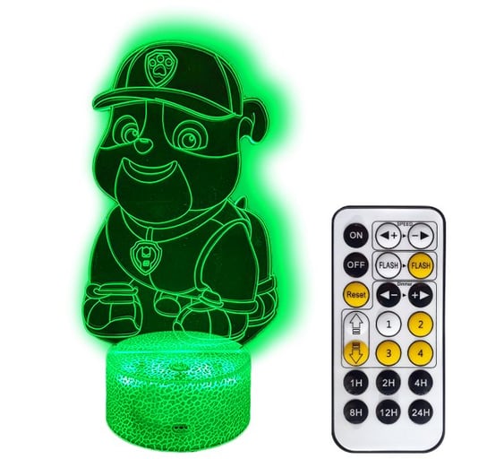 Psi Patrol Rubble Lampka Nocna 3D Led Rgb Kolor Kabel Usb + Pilot Psi Patrol