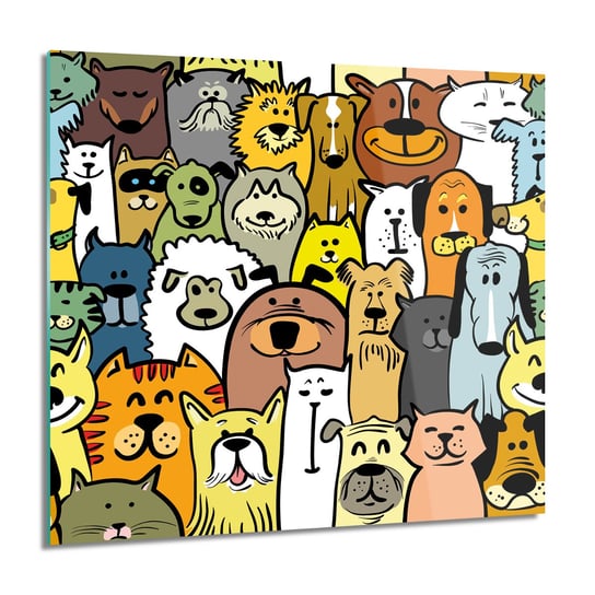 Psy i koty tłum do sypialni obraz na szkle, 60x60 cm ArtPrintCave