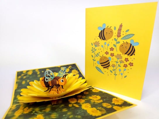 Pszczółka na kwiatkach Kartka 3d, Prezent Urodziny GrandGift