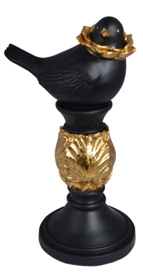 Ptaszek na kolumnie, czarno-złoty, 14x12x26,5 cm Ewax